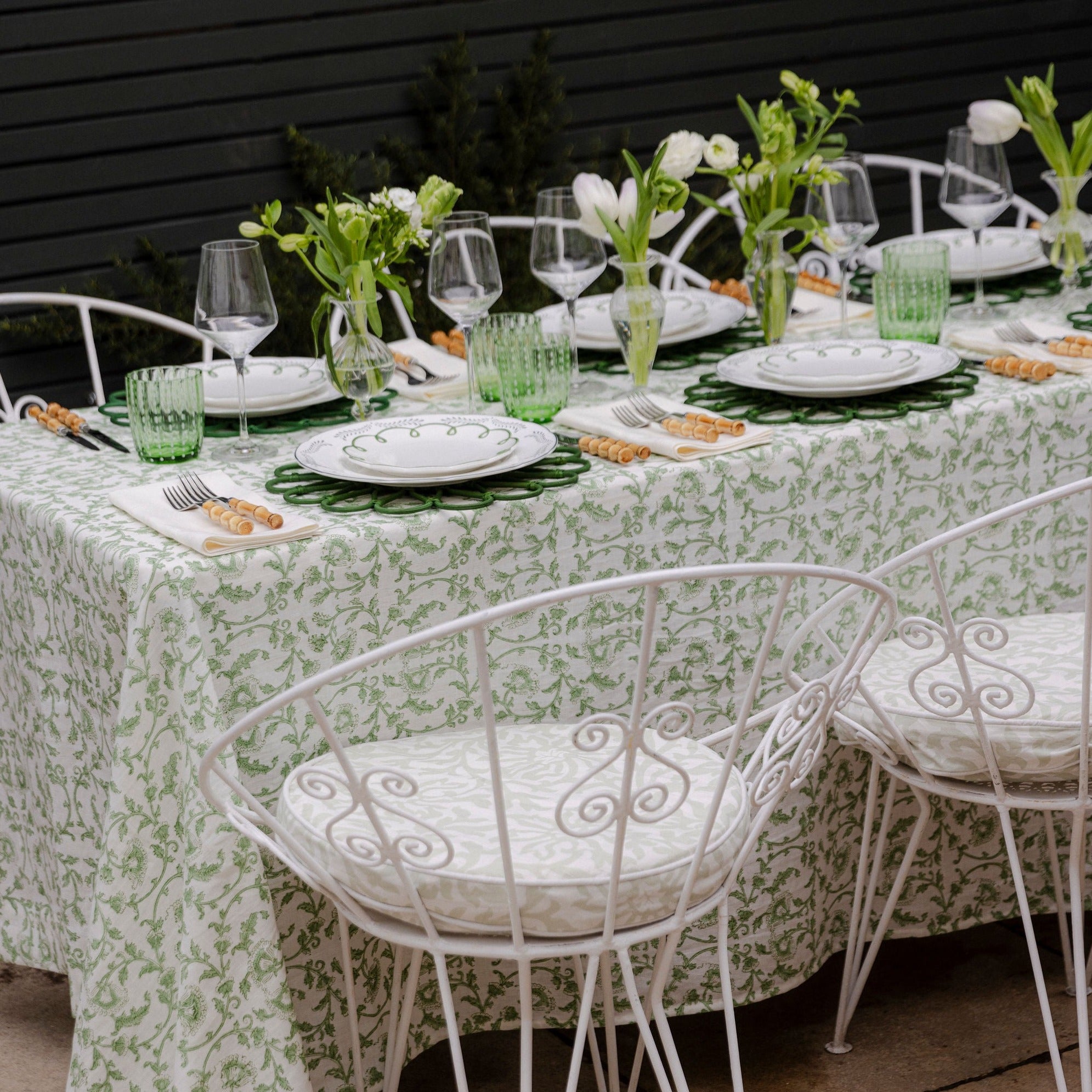 Lola Green Vine Tablecloth - 100% linen
