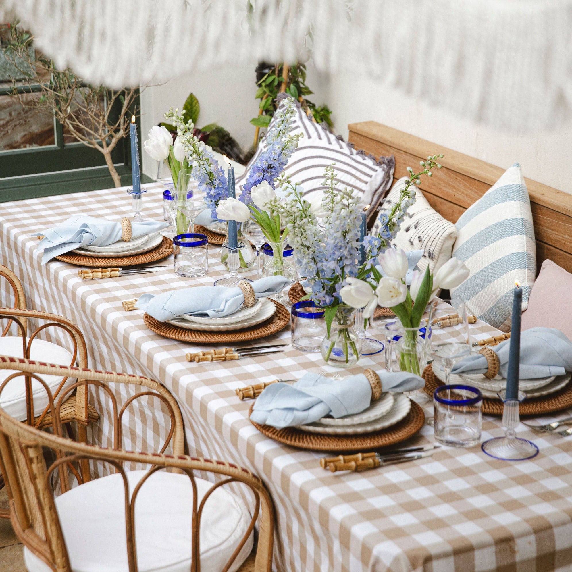 Beige Gingham Tablecloth