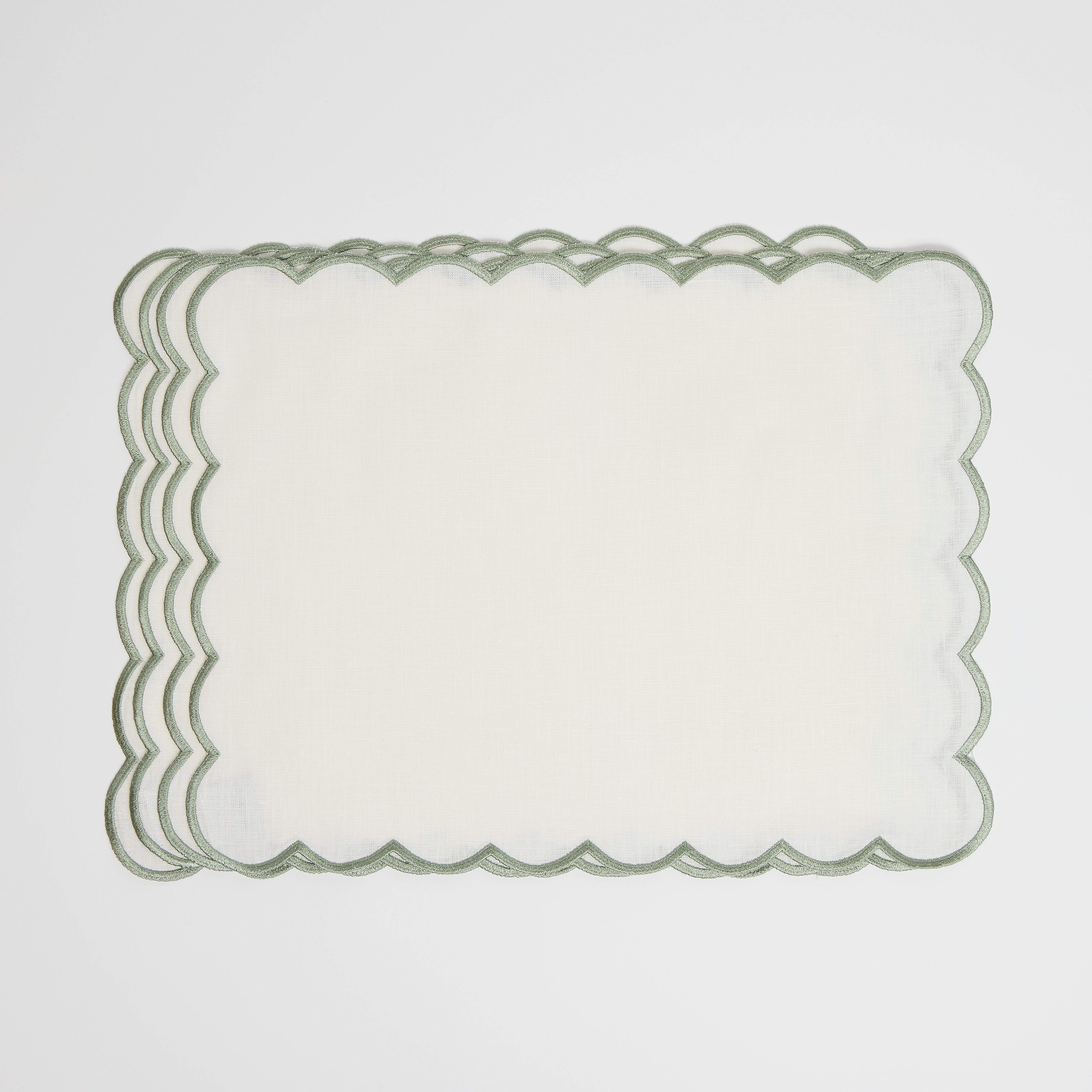 Rent: Sage Embroidered Scalloped Placemat