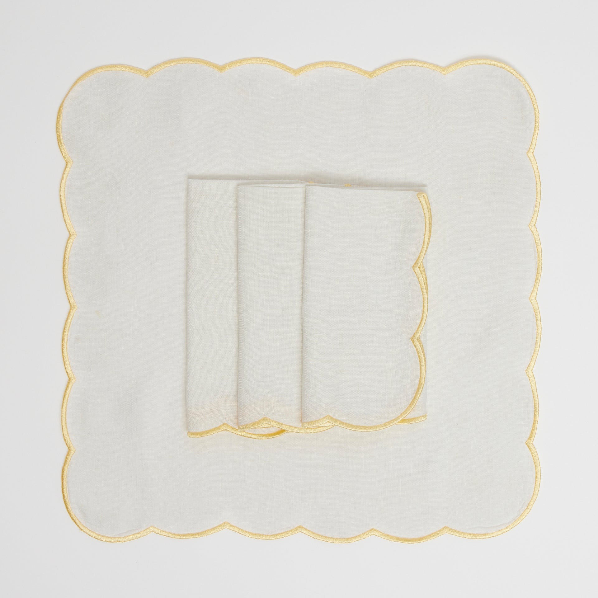 Rent: Yellow Embroidered Scalloped Napkins