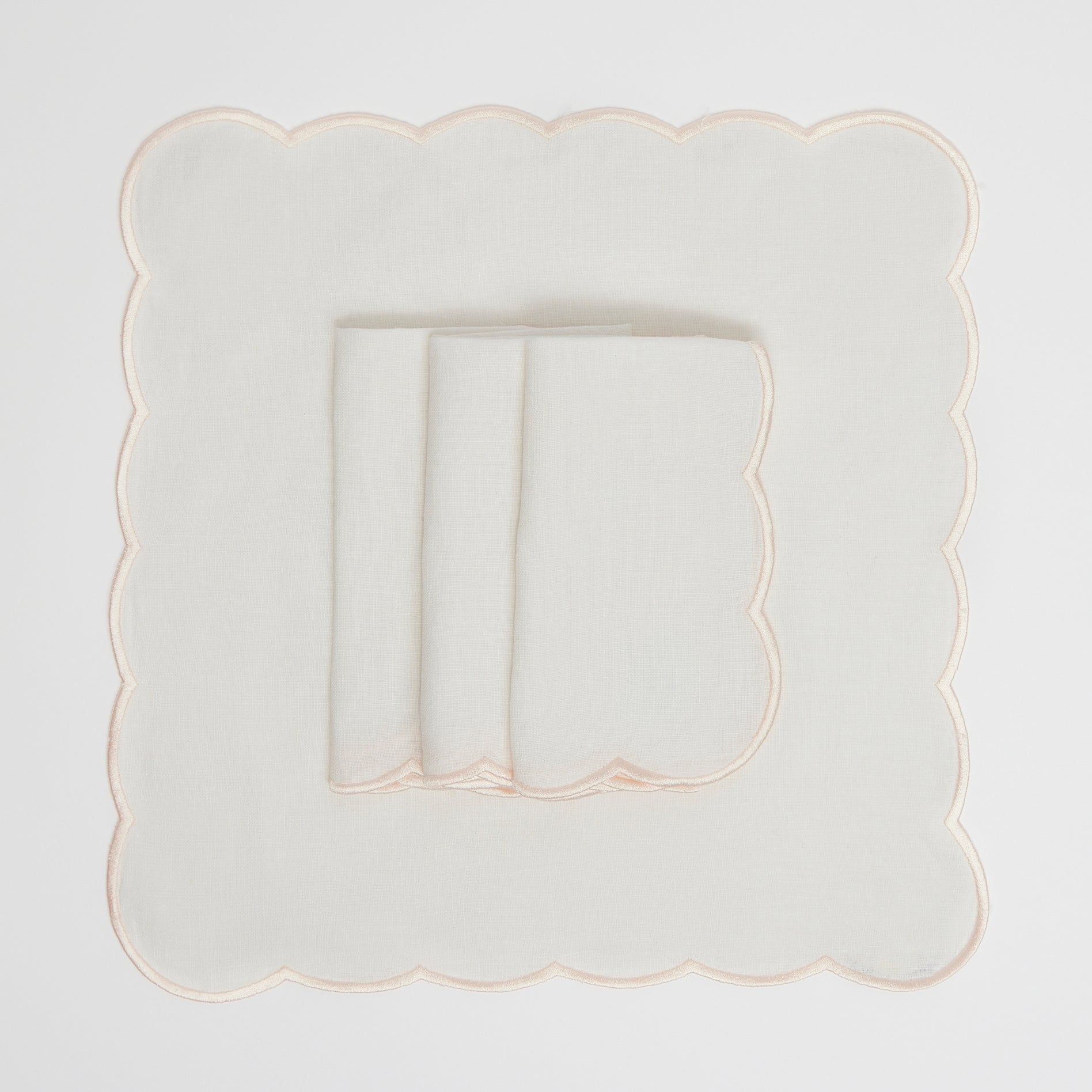 Rent: Peach Embroidered Scalloped Napkins