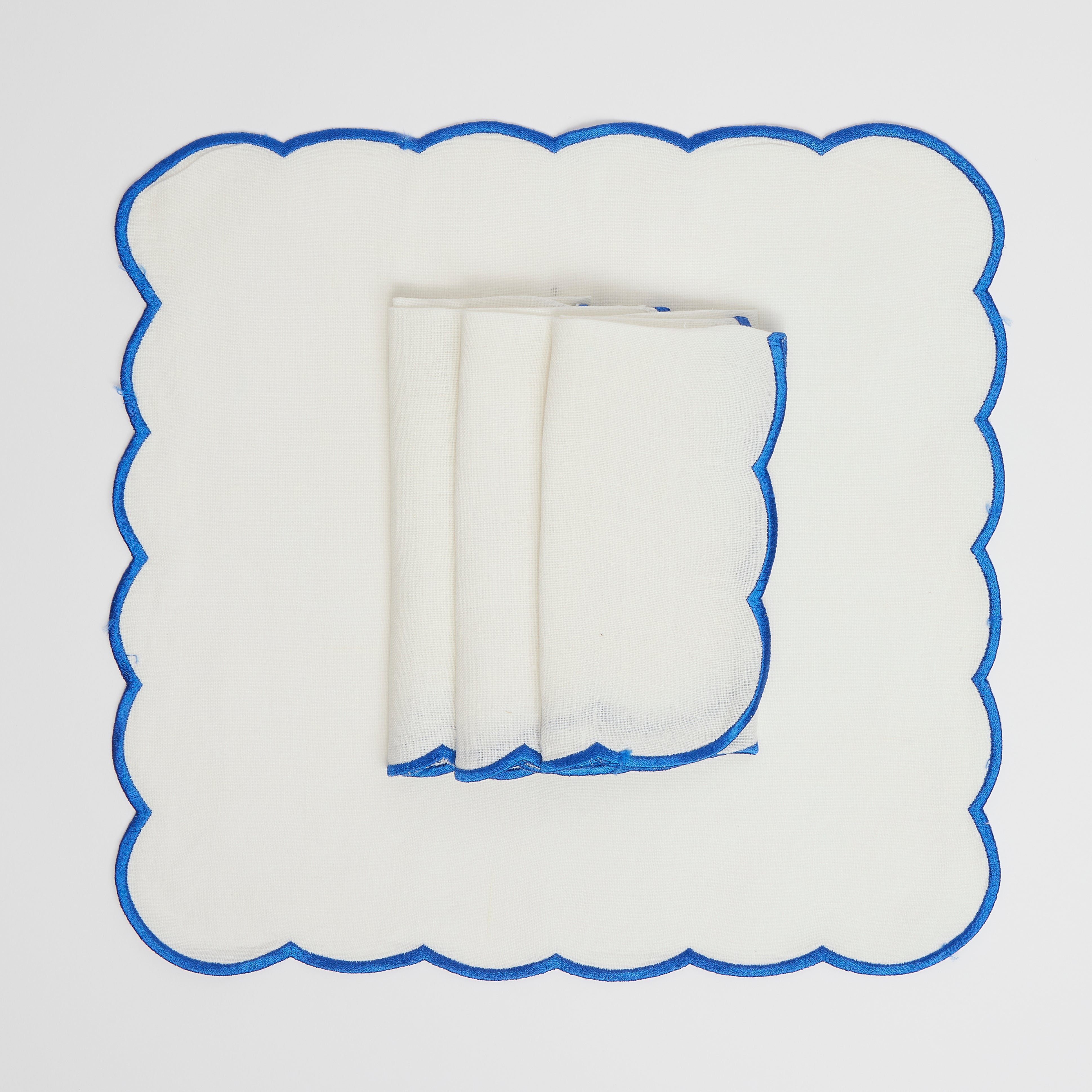 Rent: Electric Blue Embroidered Scalloped Napkins
