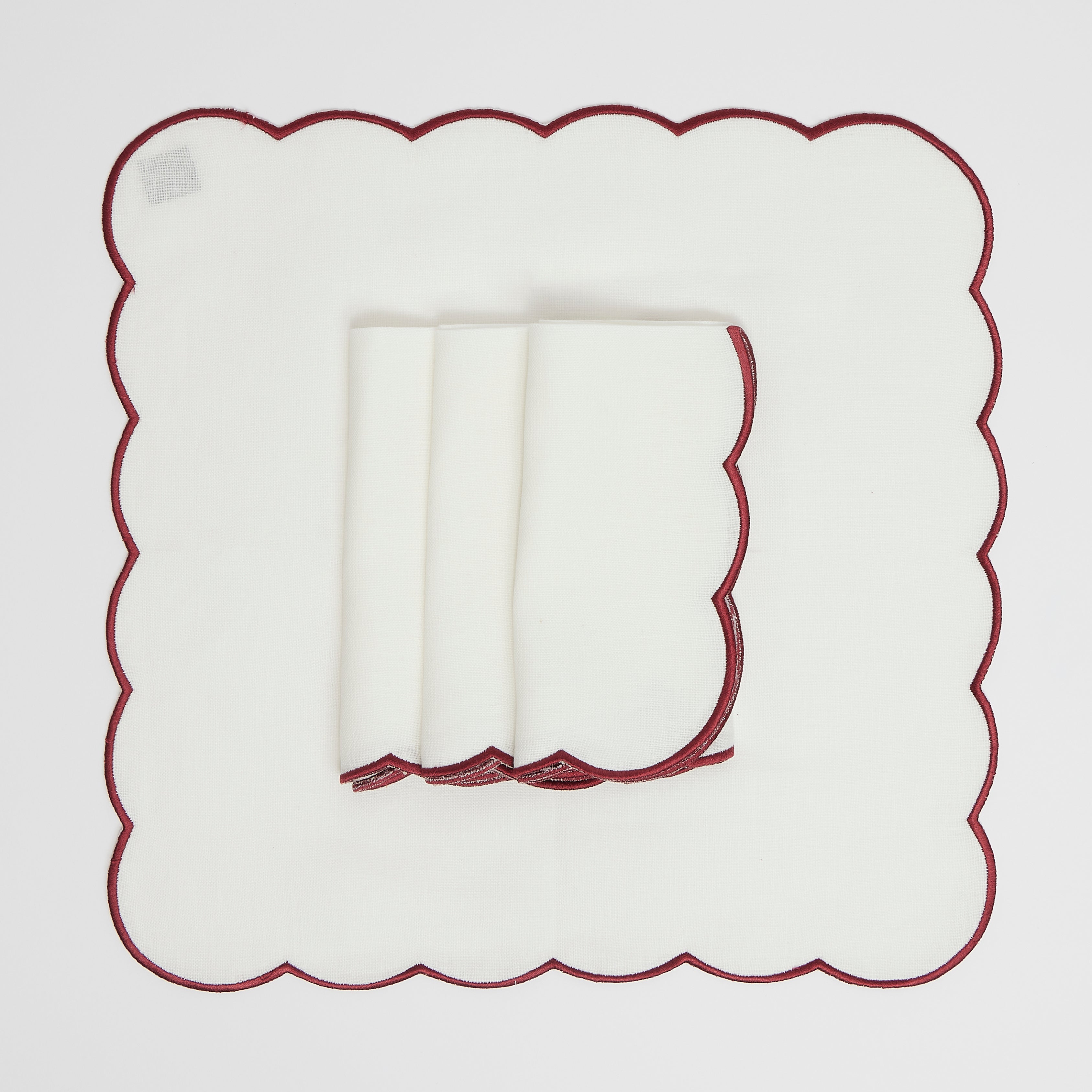 Rent: Burgundy Embroidered Scalloped Napkins