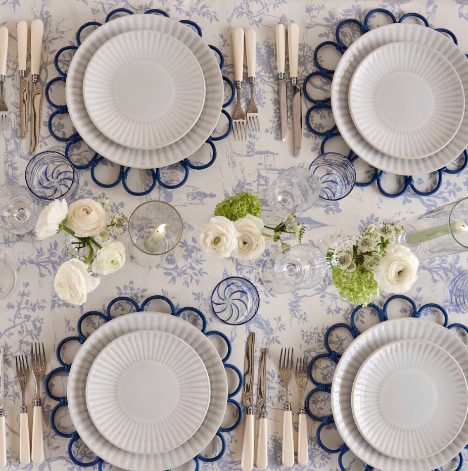 Rent: Pale Blue Toile Tablecloth
