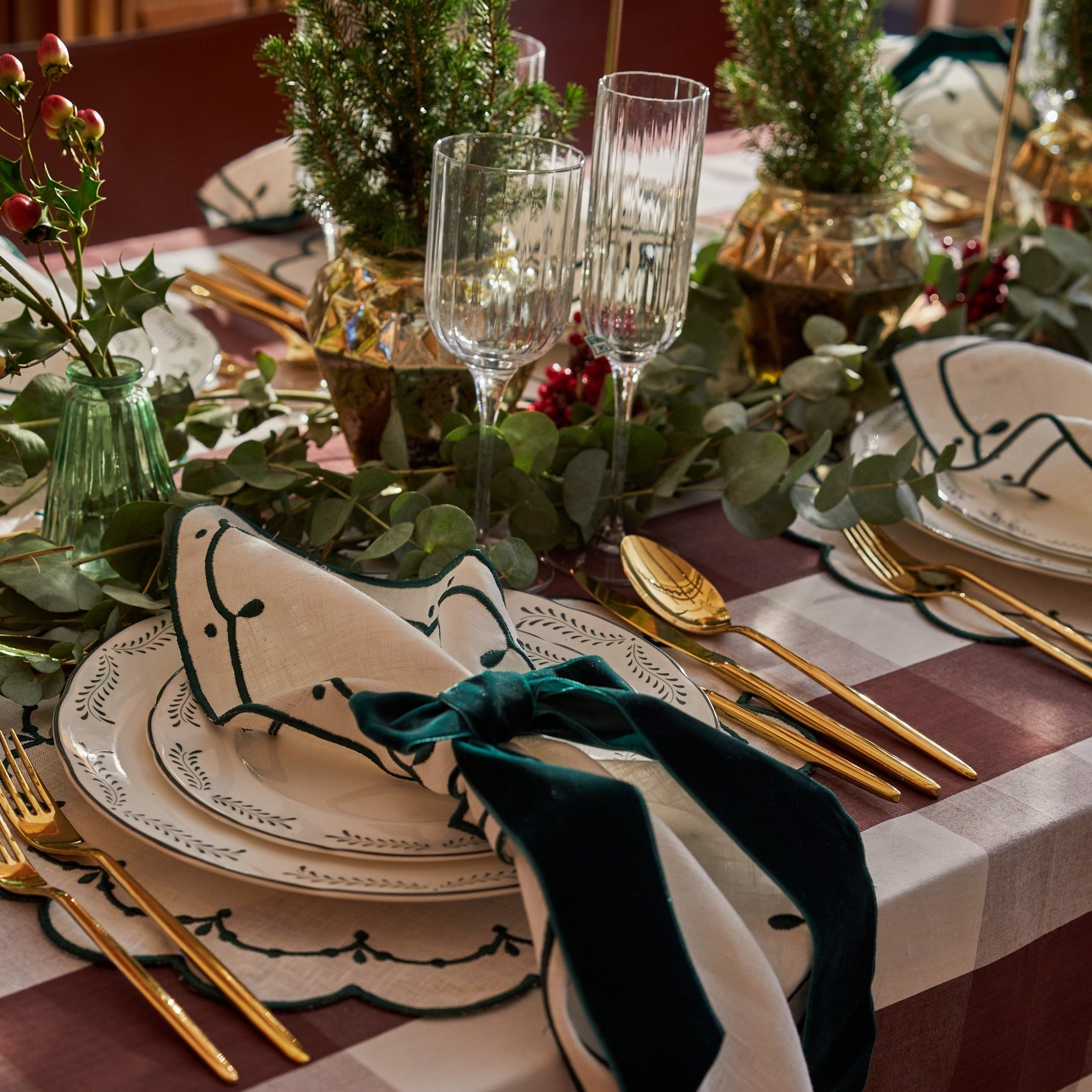Christmas Burgundy Gingham Check Tablecloth