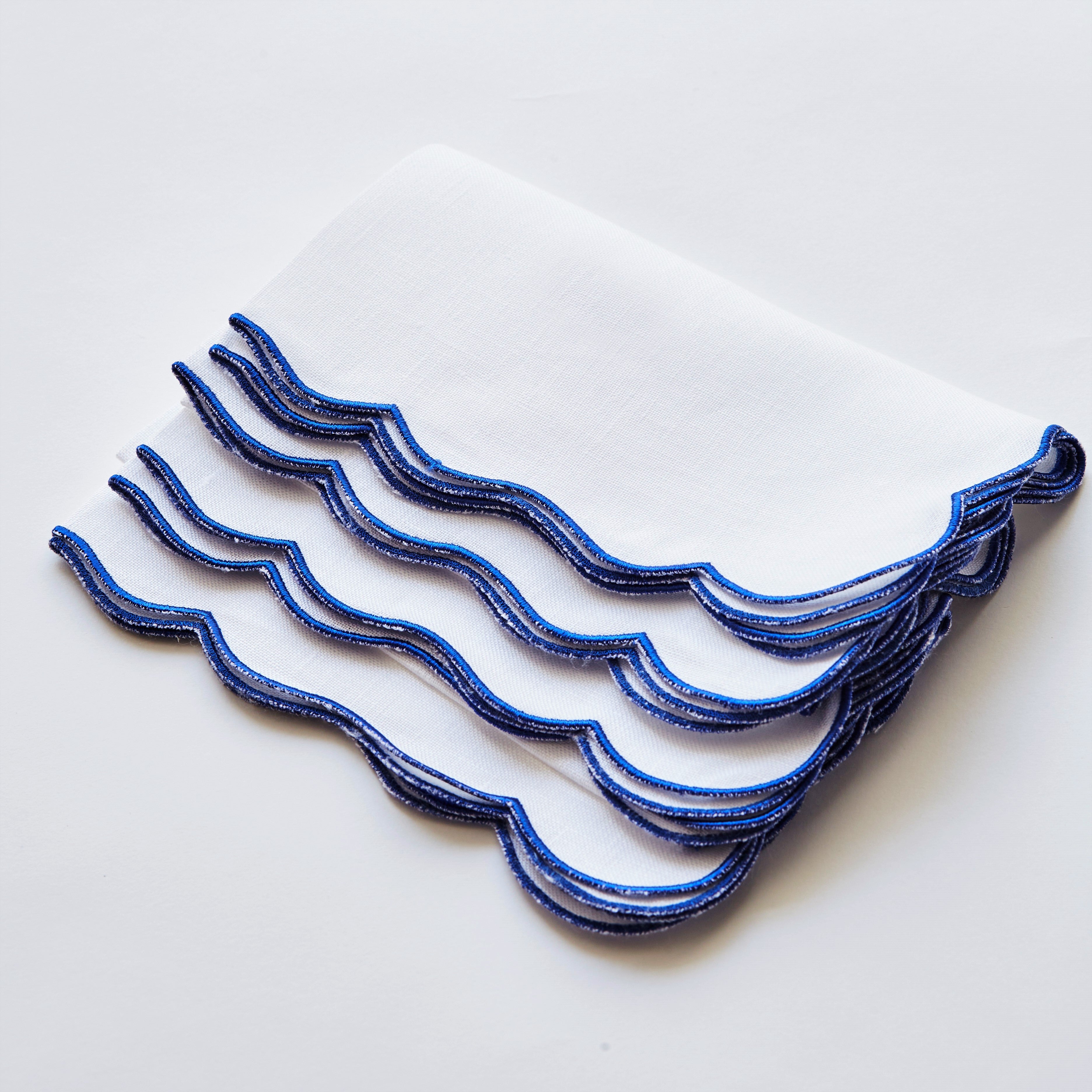 Embroidered Bright Blue Scallop Napkin (set of 4)