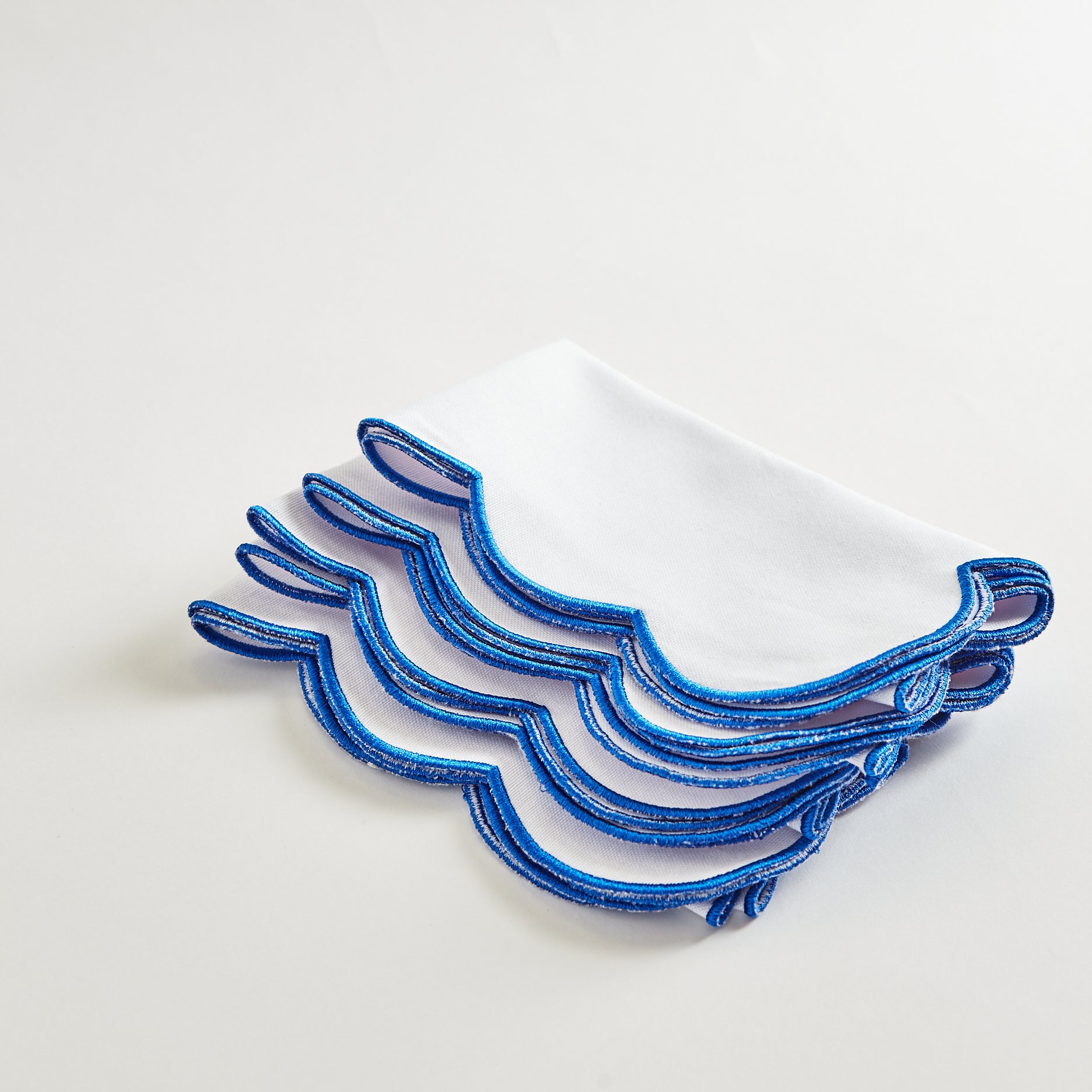 Embroidered Blue Scallop Napkin - Set of 4