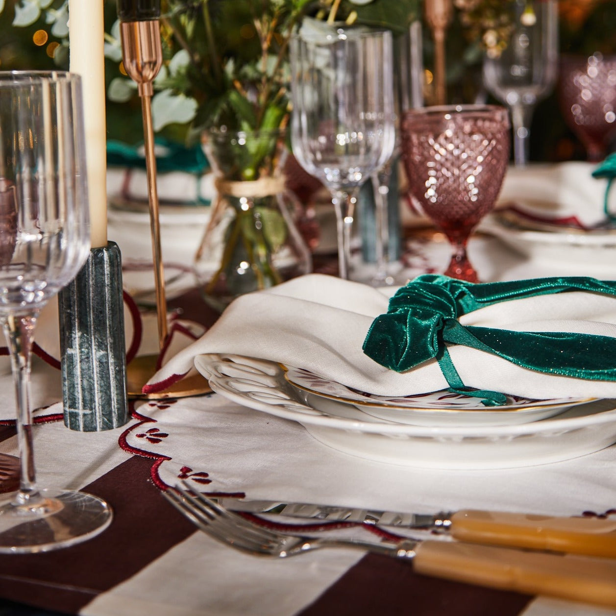 The Burgundy Stripe Tablecloth 150 x 300cm