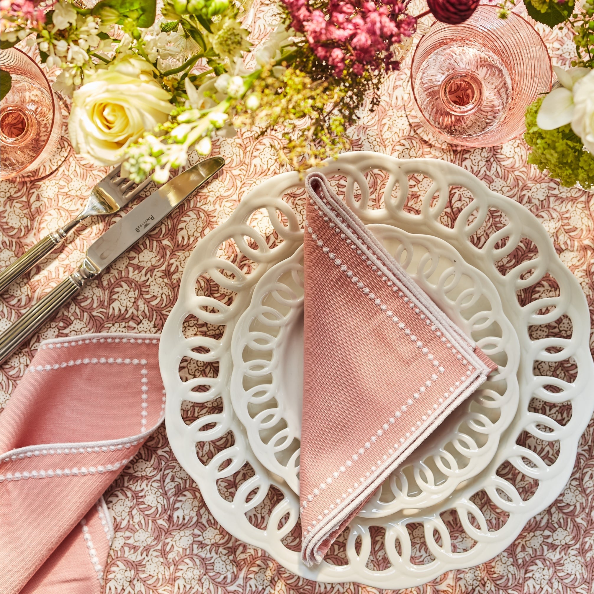 Rent: Pink Rosebud Tablecloth