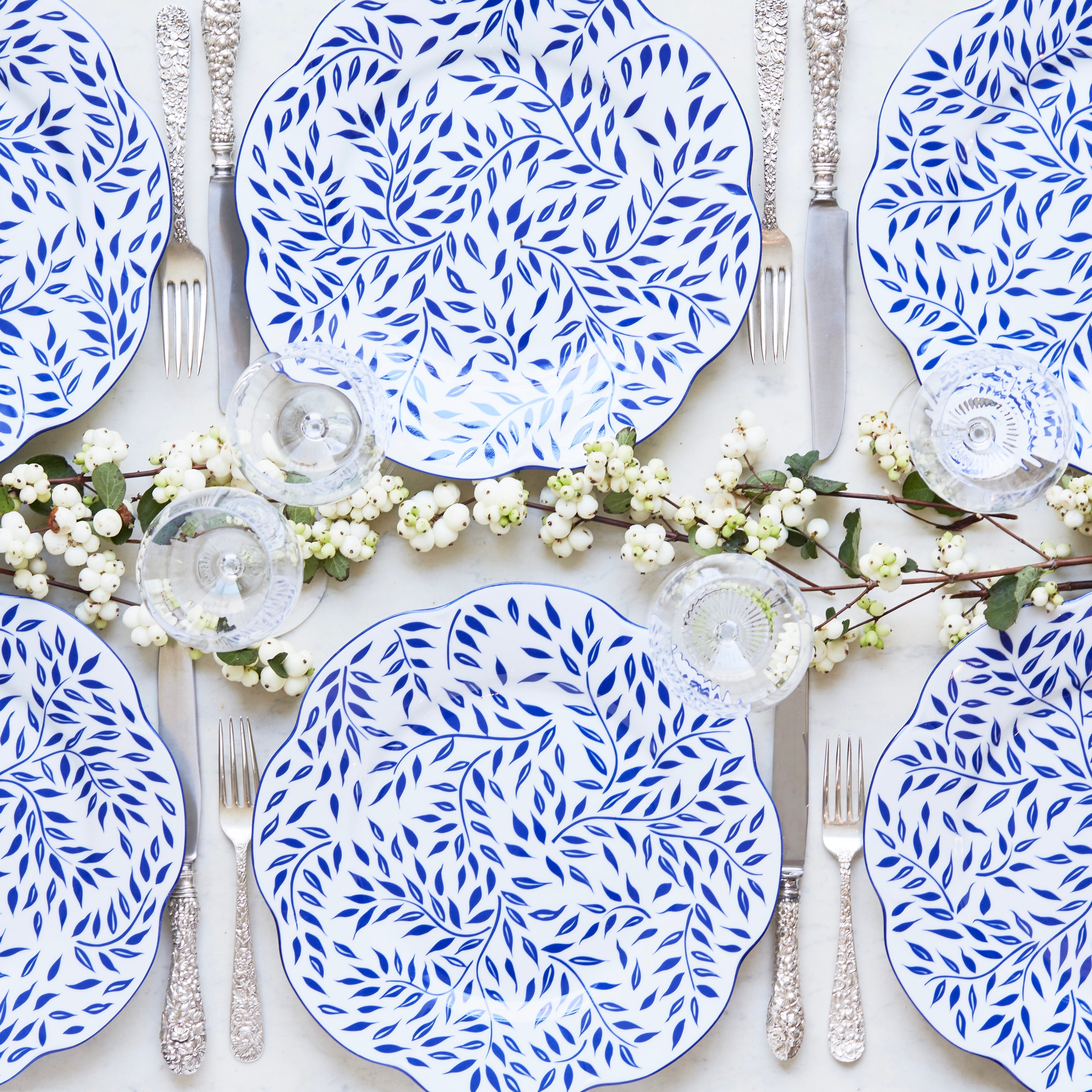 Blue Leaves Starter and Dinner Plates (set of 8)