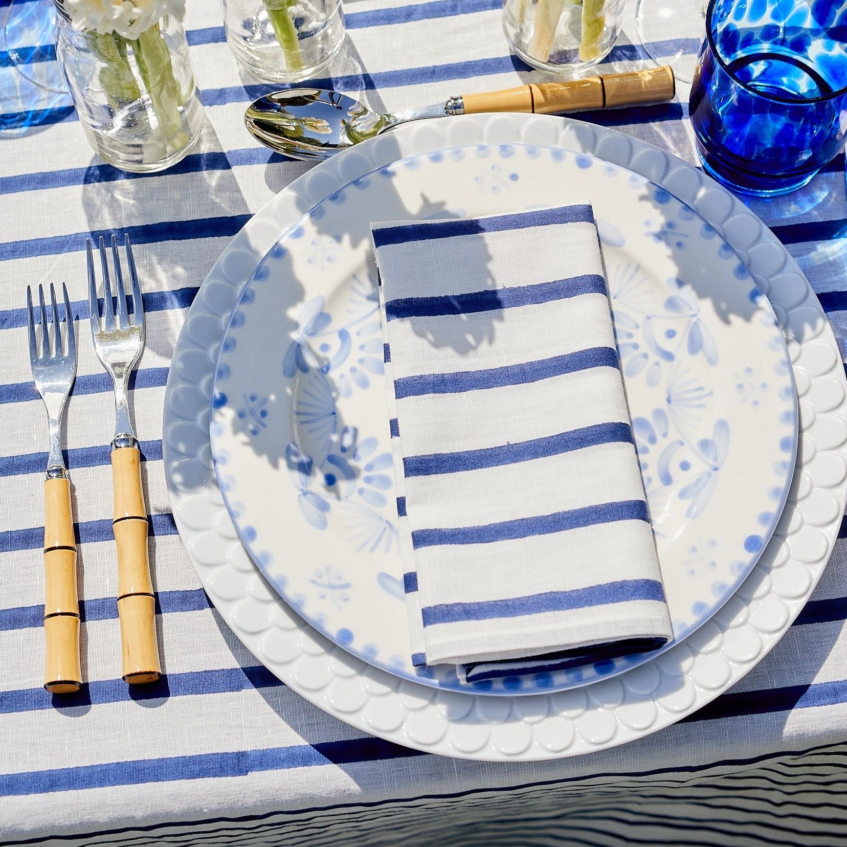 St Tropez Blue - Stripe Tablecloth